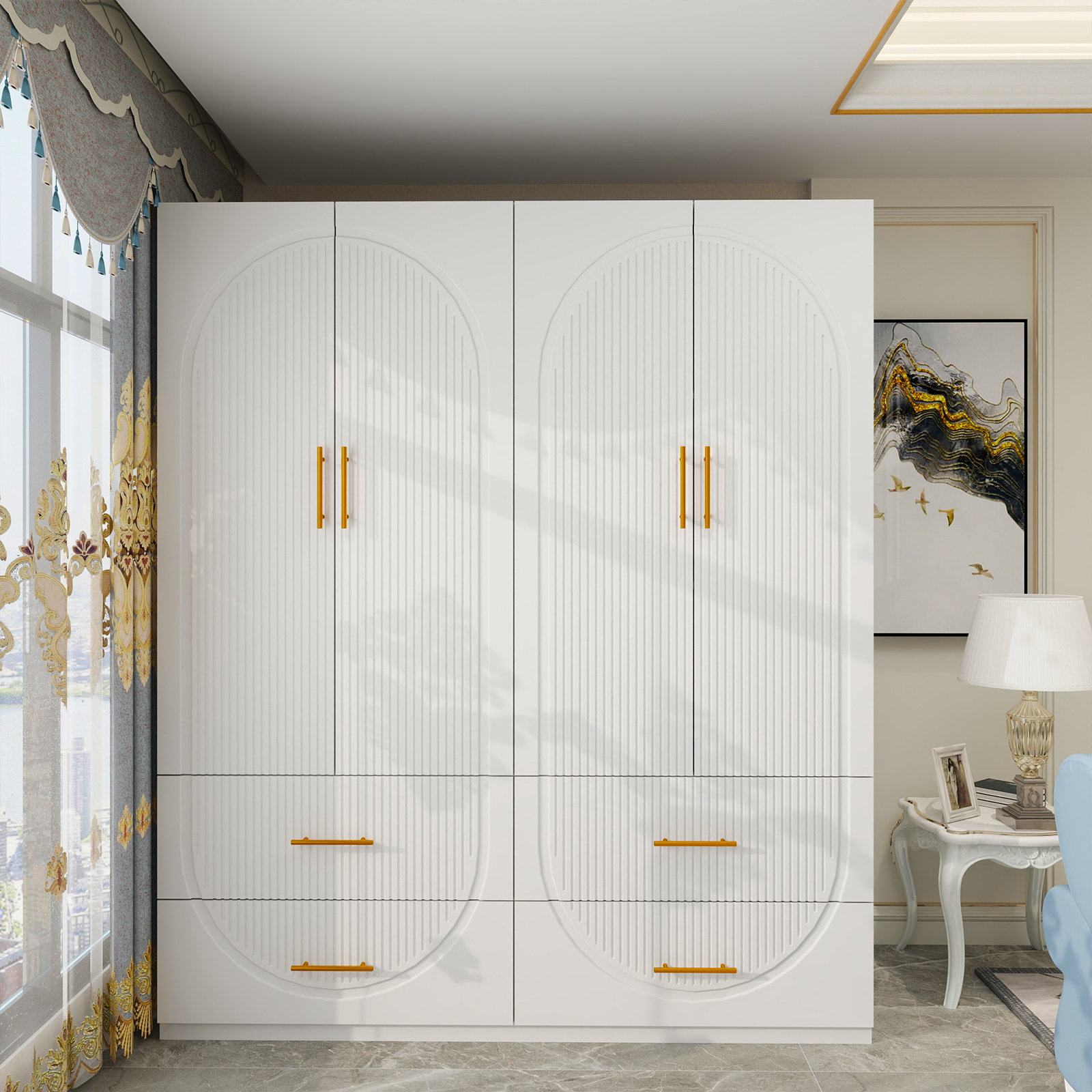 Latitude Run® Merta White Wardrobe Closet with Soft-Close Doors